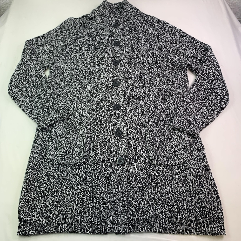 Anthony Richards Womens Chunky Knit Long Black And White Cardigan Size XL